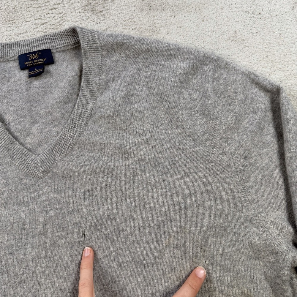 Brooks Brothers Sweater Men Large Grey 100% Cashmere Crewneck Pullover Pure Soft - Picture 3 of 10